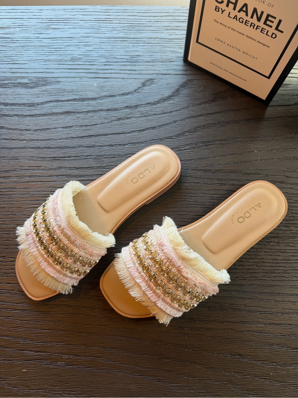 ALDO Coralya Pink Fringe Embellished Slide Sandals – Size 5